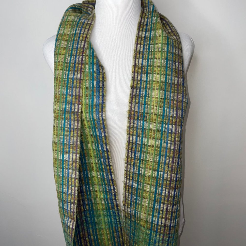Vintage Victoire Mathieu Paris Woven Wool Blend Scarf Multicolor Fringe - Picture 9 of 10